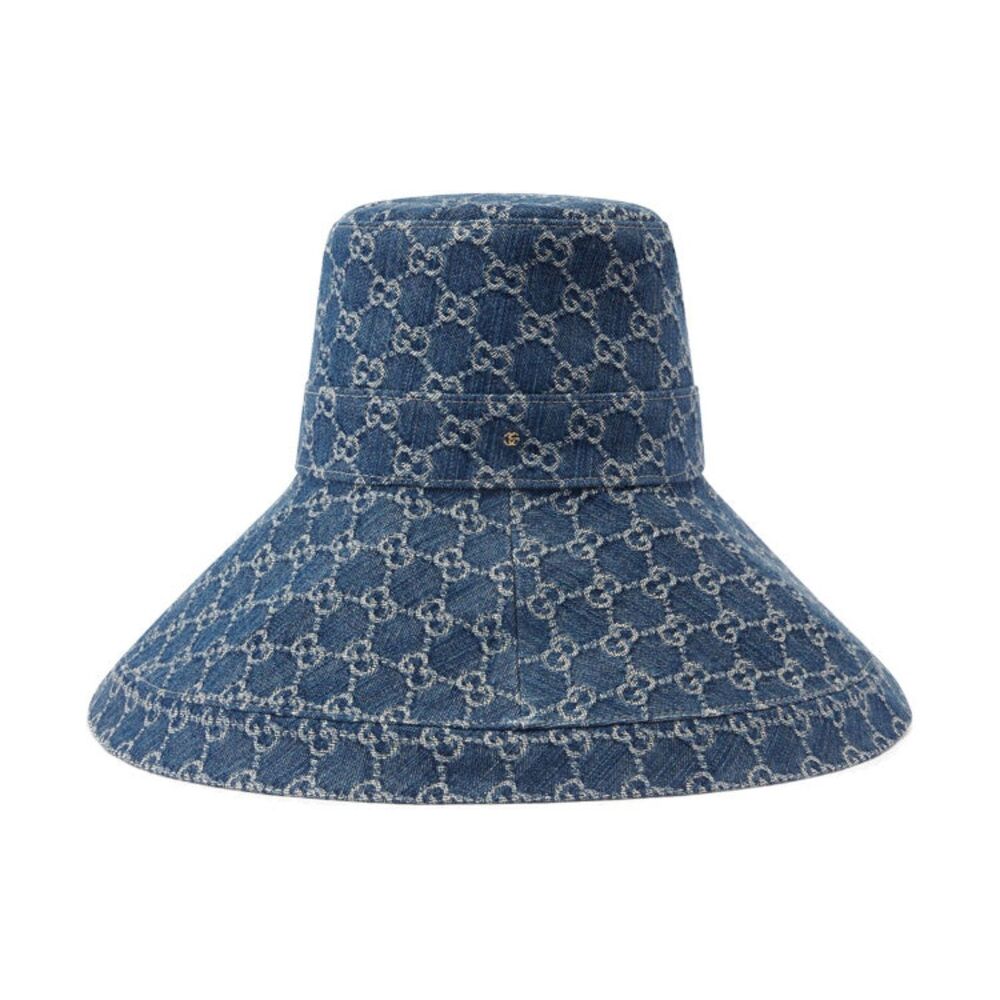 NWT Gucci Eco Washed Denim Wide Brim Bucket Hat Blue GG Monogram 631958